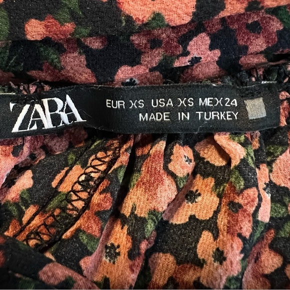 Zara Ditsy Floral-Shirring-Ruffle-Long Sleeve-Mini Dress-Back Slit-Women XS - Picture 10 of 12